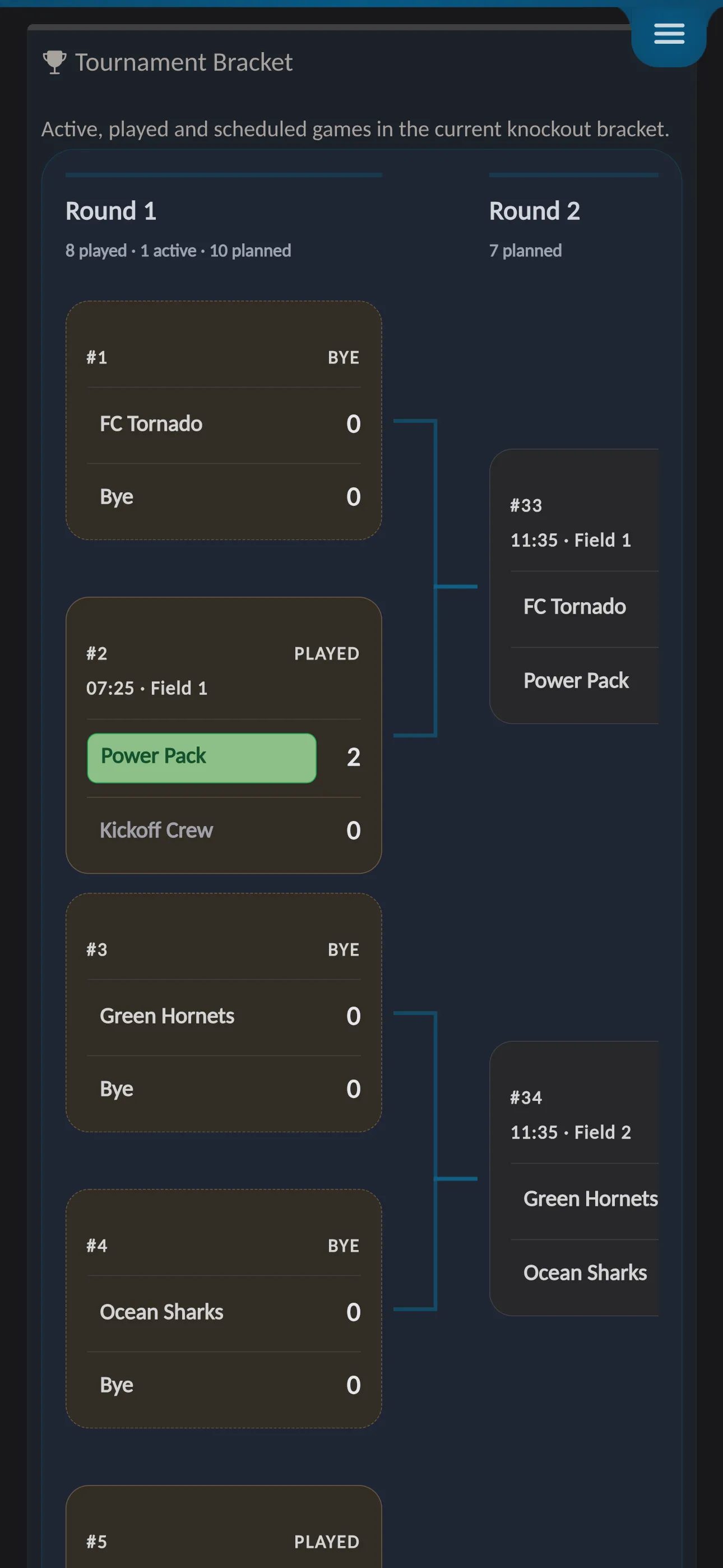 📸 Screenshot: Live tournament page / App mockup – This is what a running tournament looks like