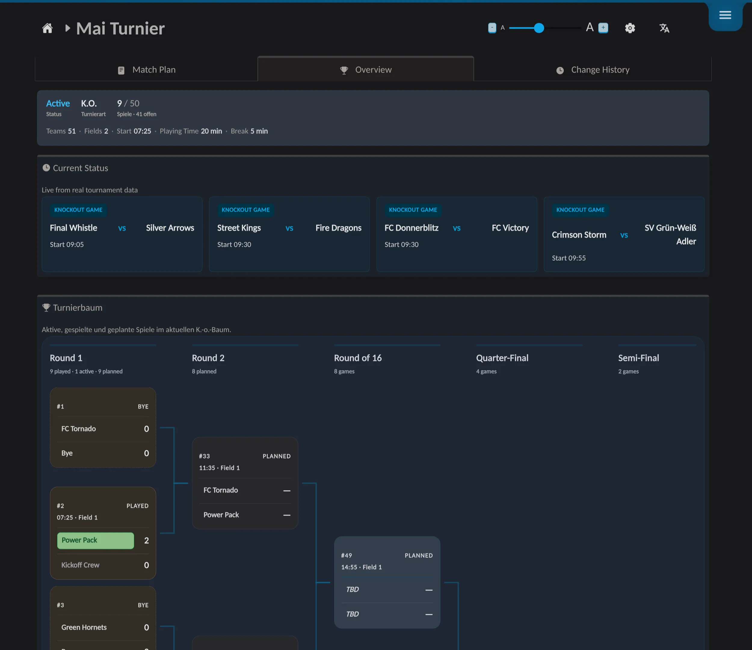 📸 Screenshot: Live tournament page / App mockup – This is what a running tournament looks like