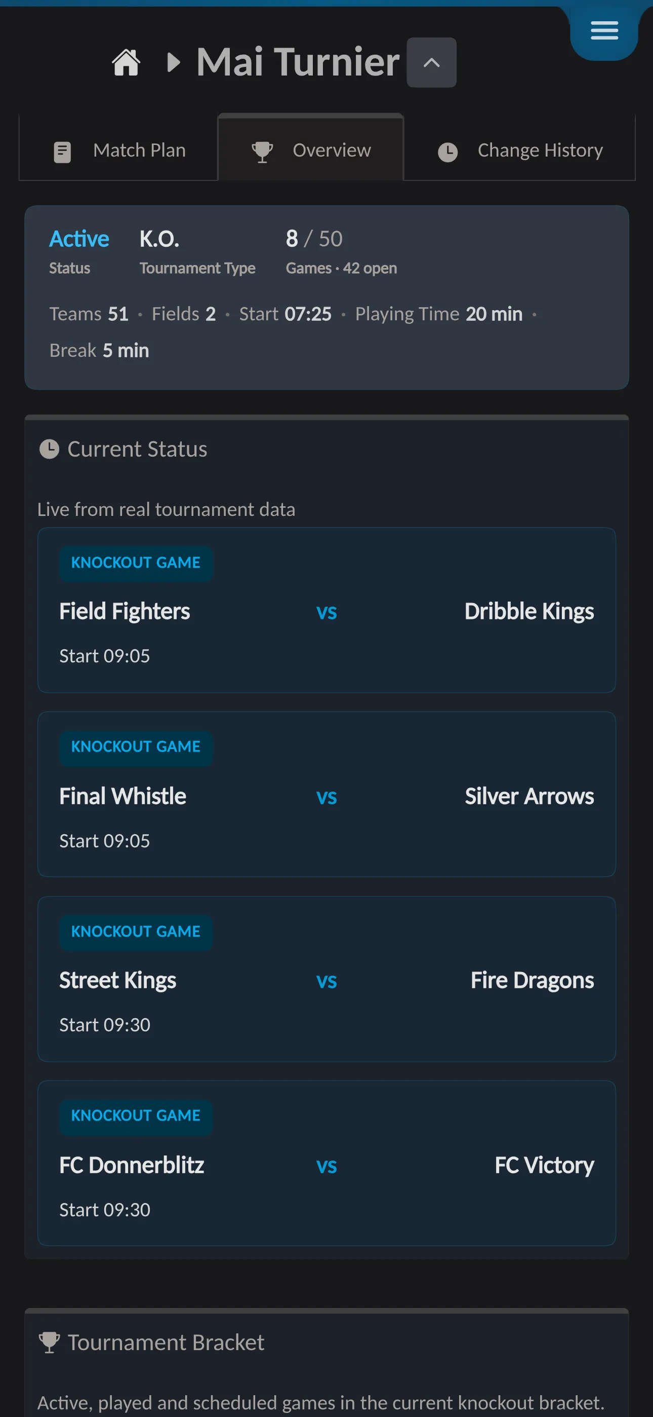📸 Screenshot: Live tournament page / App mockup – This is what a running tournament looks like