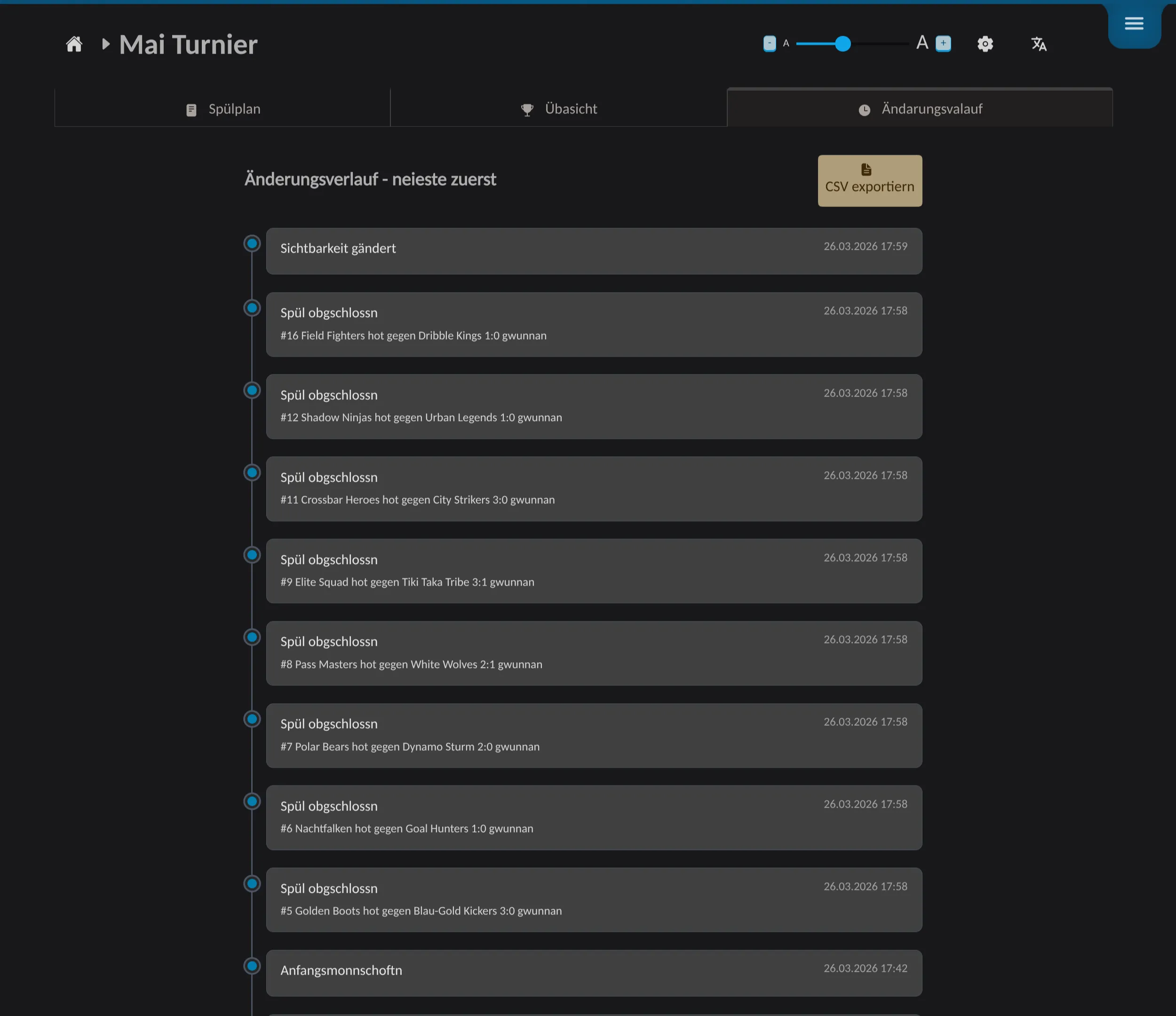 📸 Screenshot: Live-Turnierseite / App-Mockup – So schaut a laufendes Turnier aus