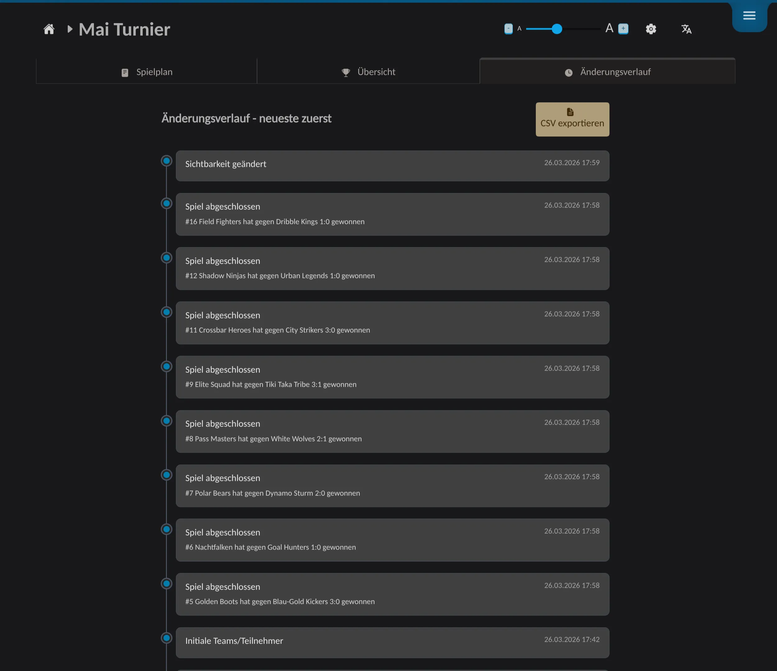 📸 Screenshot: Live-Turnierseite / App-Mockup – So sieht ein laufendes Turnier aus