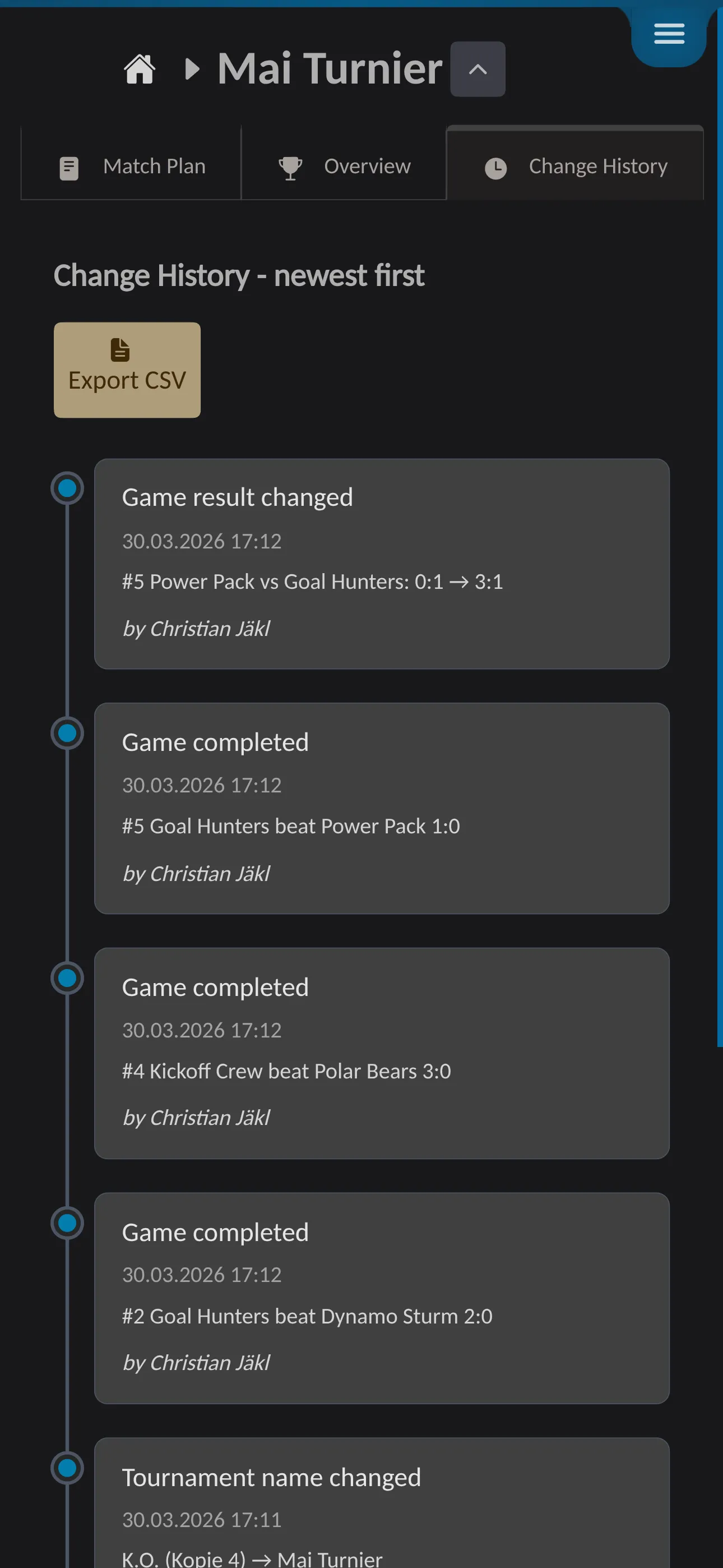 📸 Screenshot: Live tournament page / App mockup – This is what a running tournament looks like
