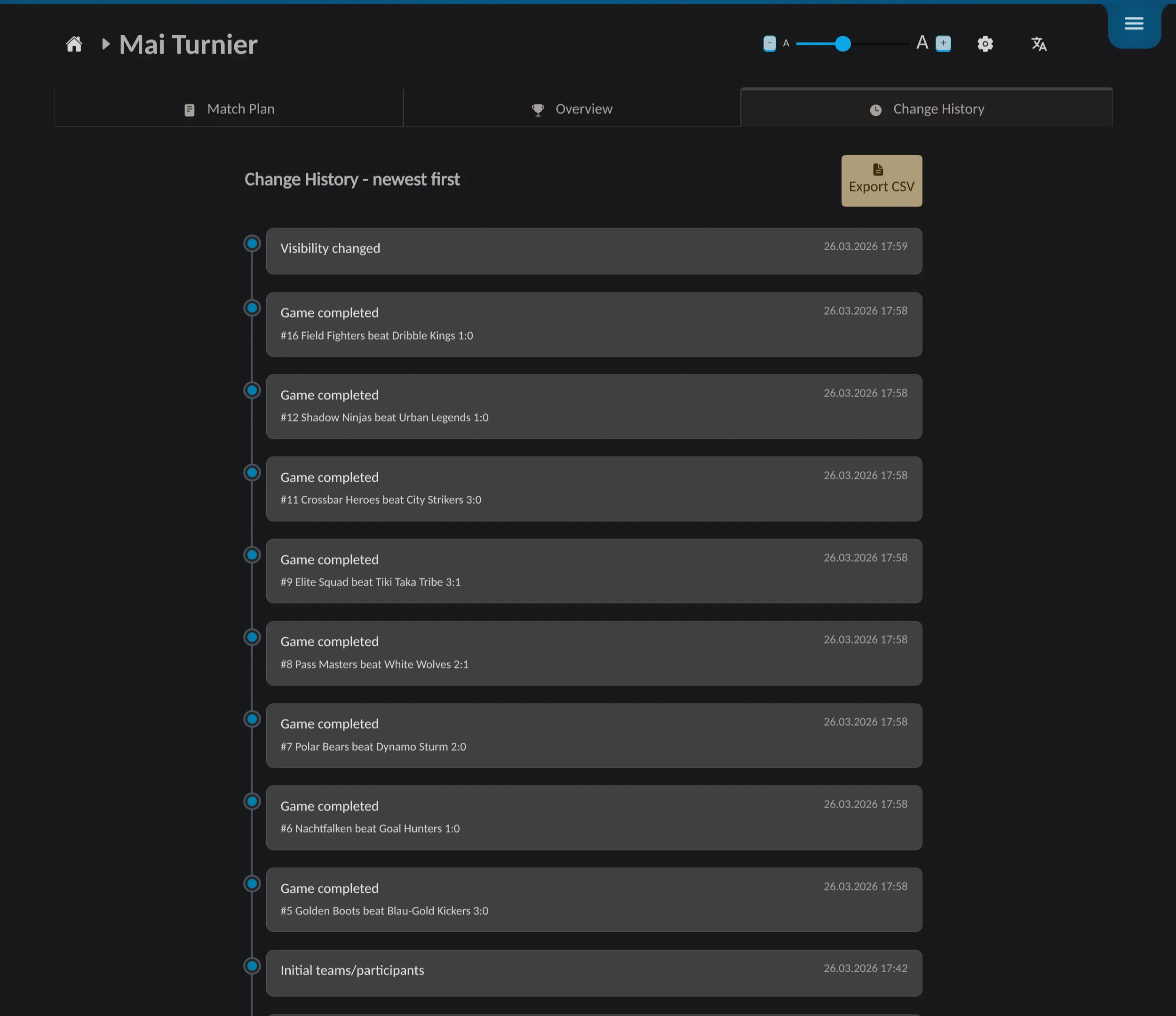 📸 Screenshot: Live tournament page / App mockup – This is what a running tournament looks like