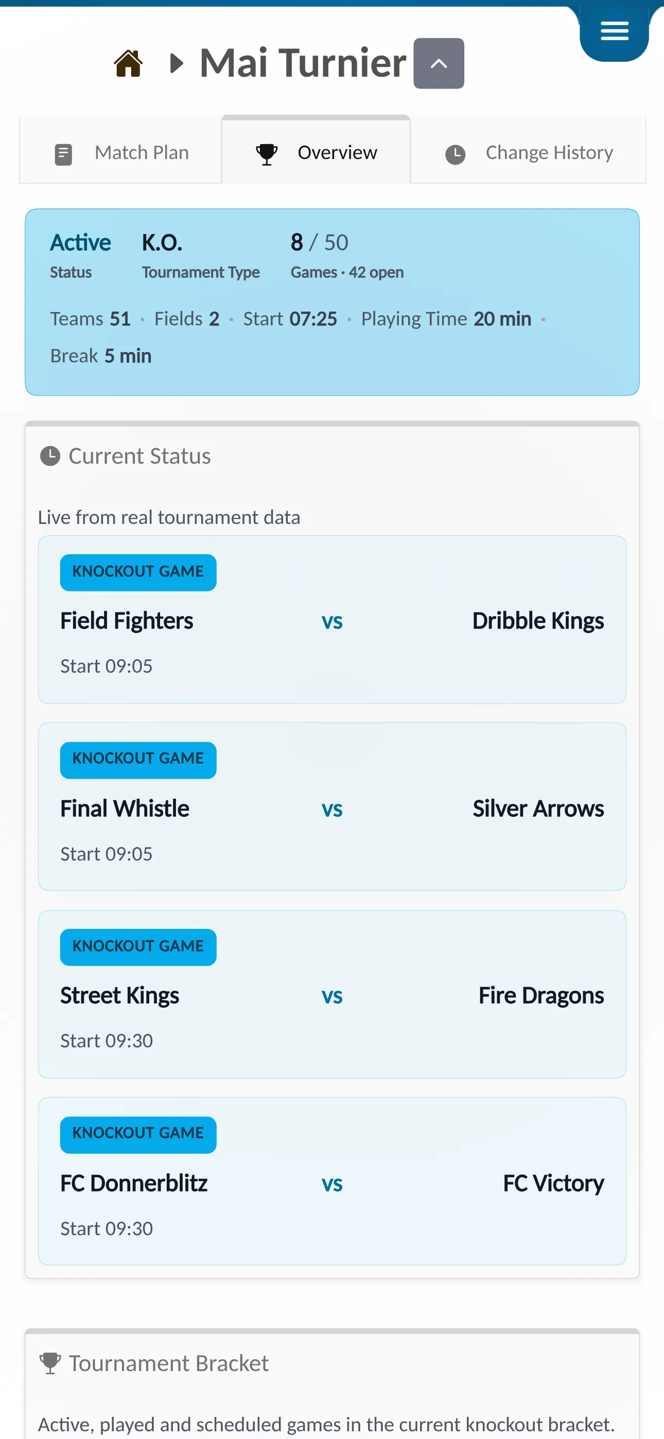 📸 Screenshot: Live tournament page / App mockup – This is what a running tournament looks like
