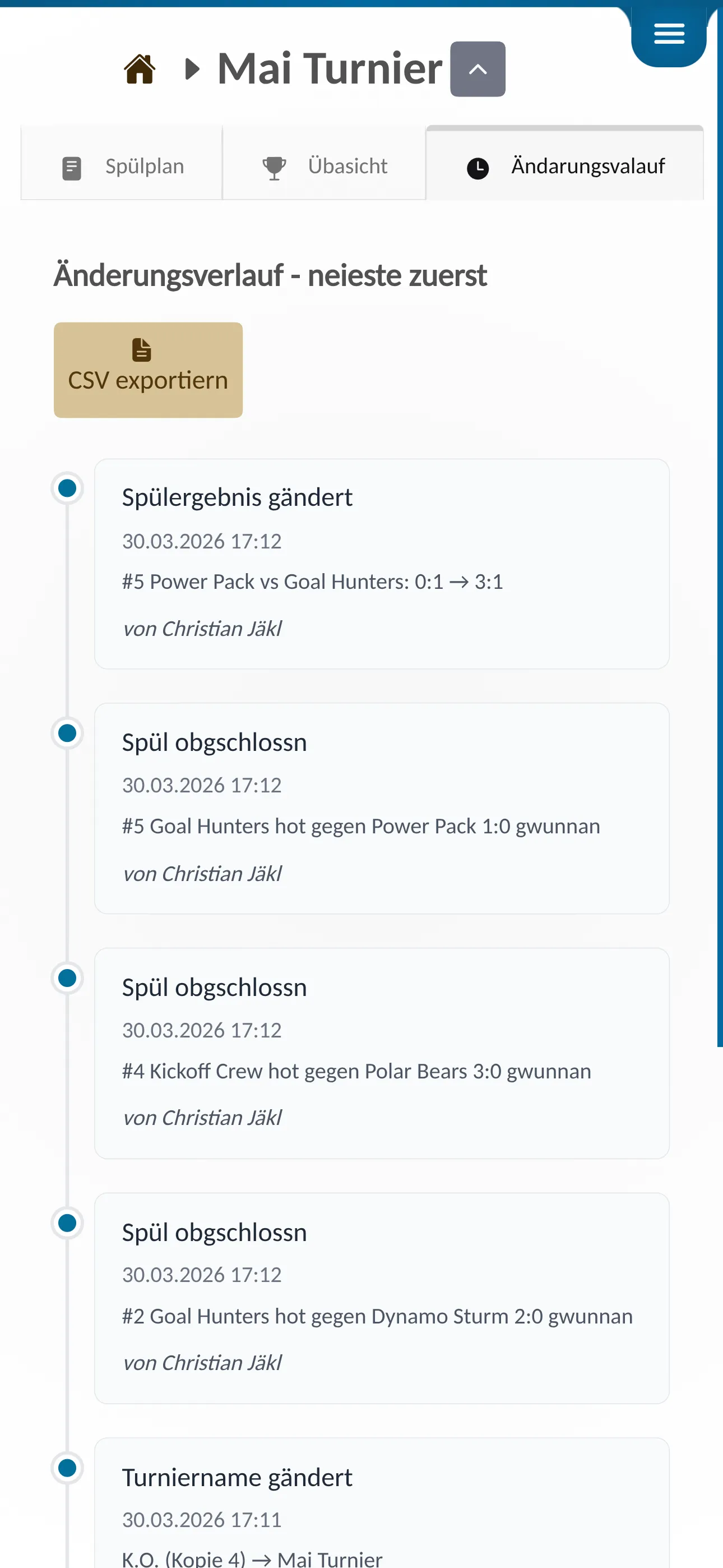 📸 Screenshot: Live-Turnierseite / App-Mockup – So schaut a laufendes Turnier aus
