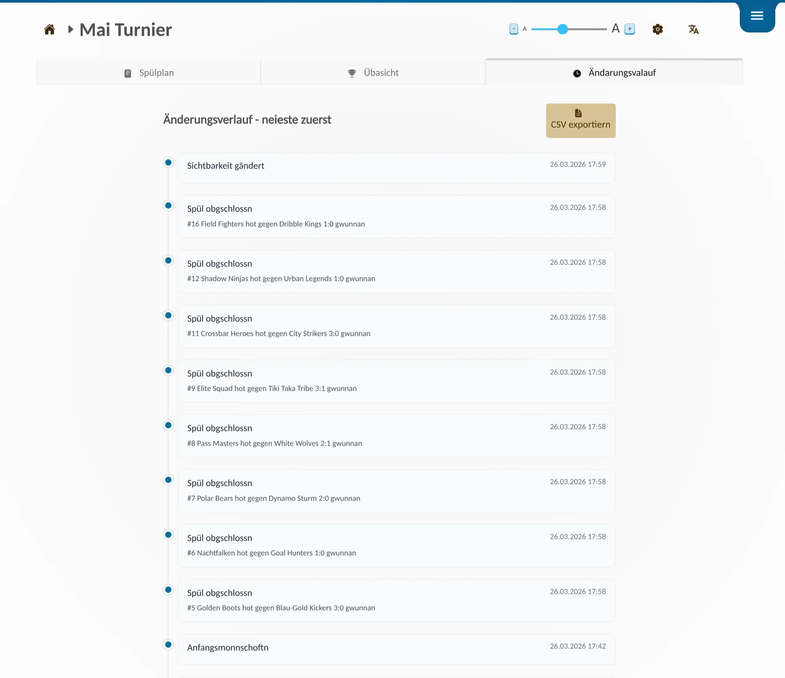 📸 Screenshot: Live-Turnierseite / App-Mockup – So schaut a laufendes Turnier aus