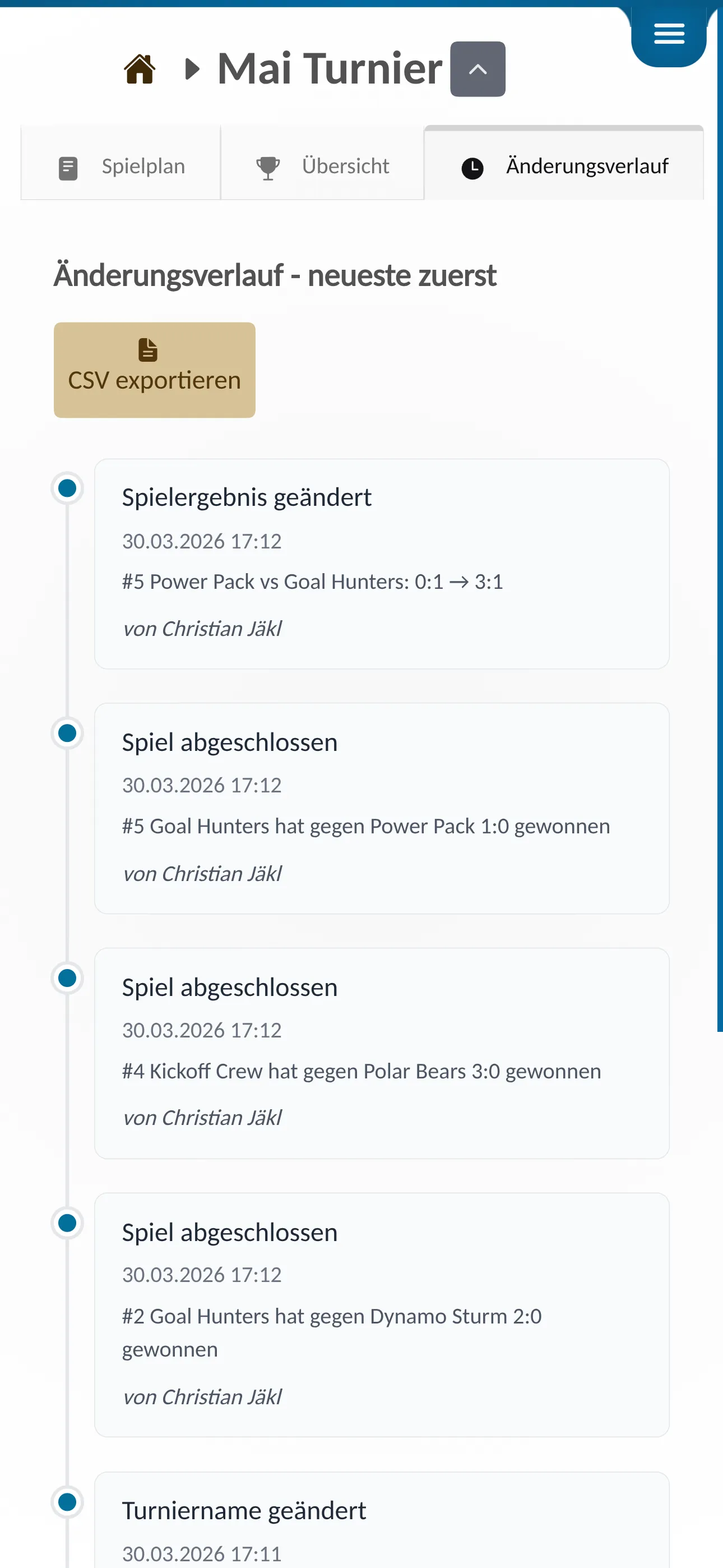 📸 Screenshot: Live-Turnierseite / App-Mockup – So sieht ein laufendes Turnier aus