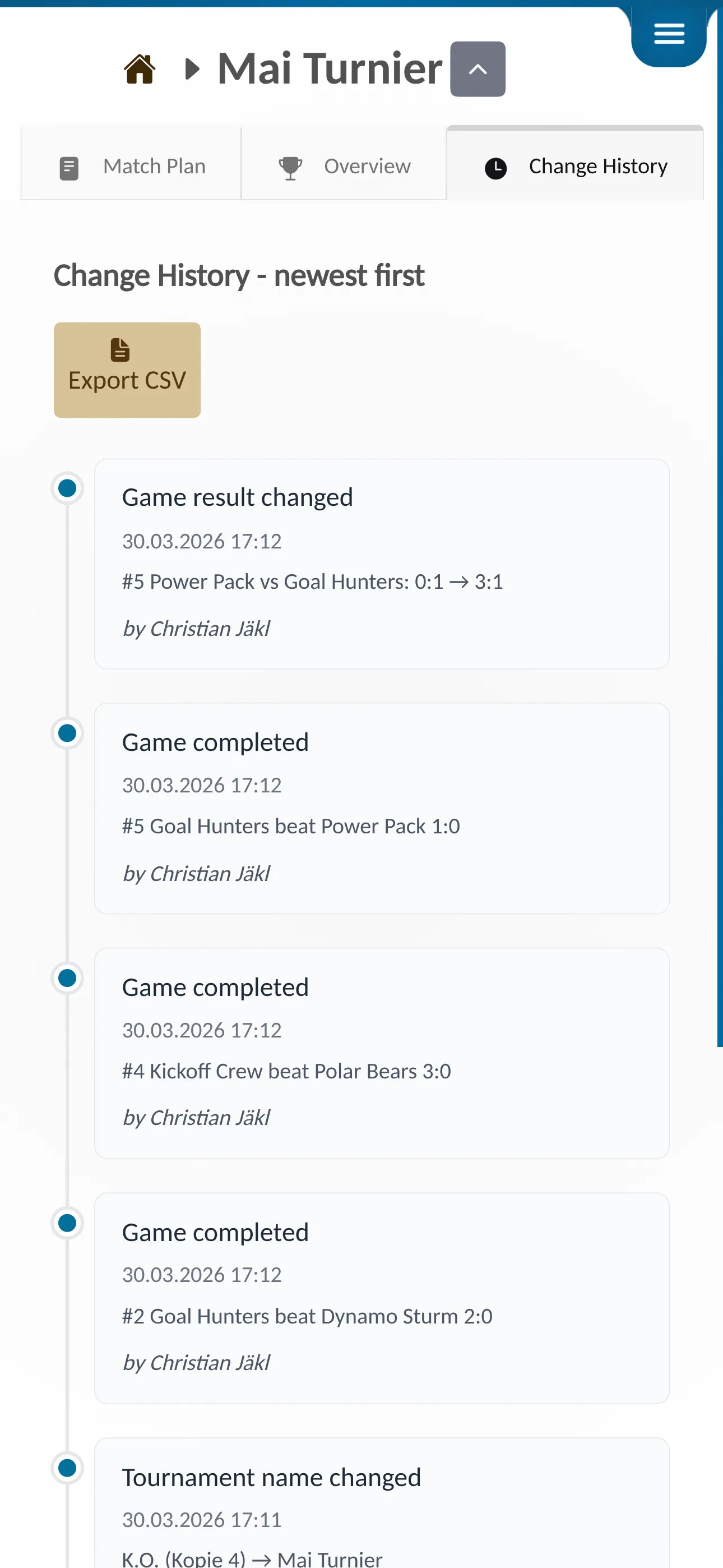 📸 Screenshot: Live tournament page / App mockup – This is what a running tournament looks like