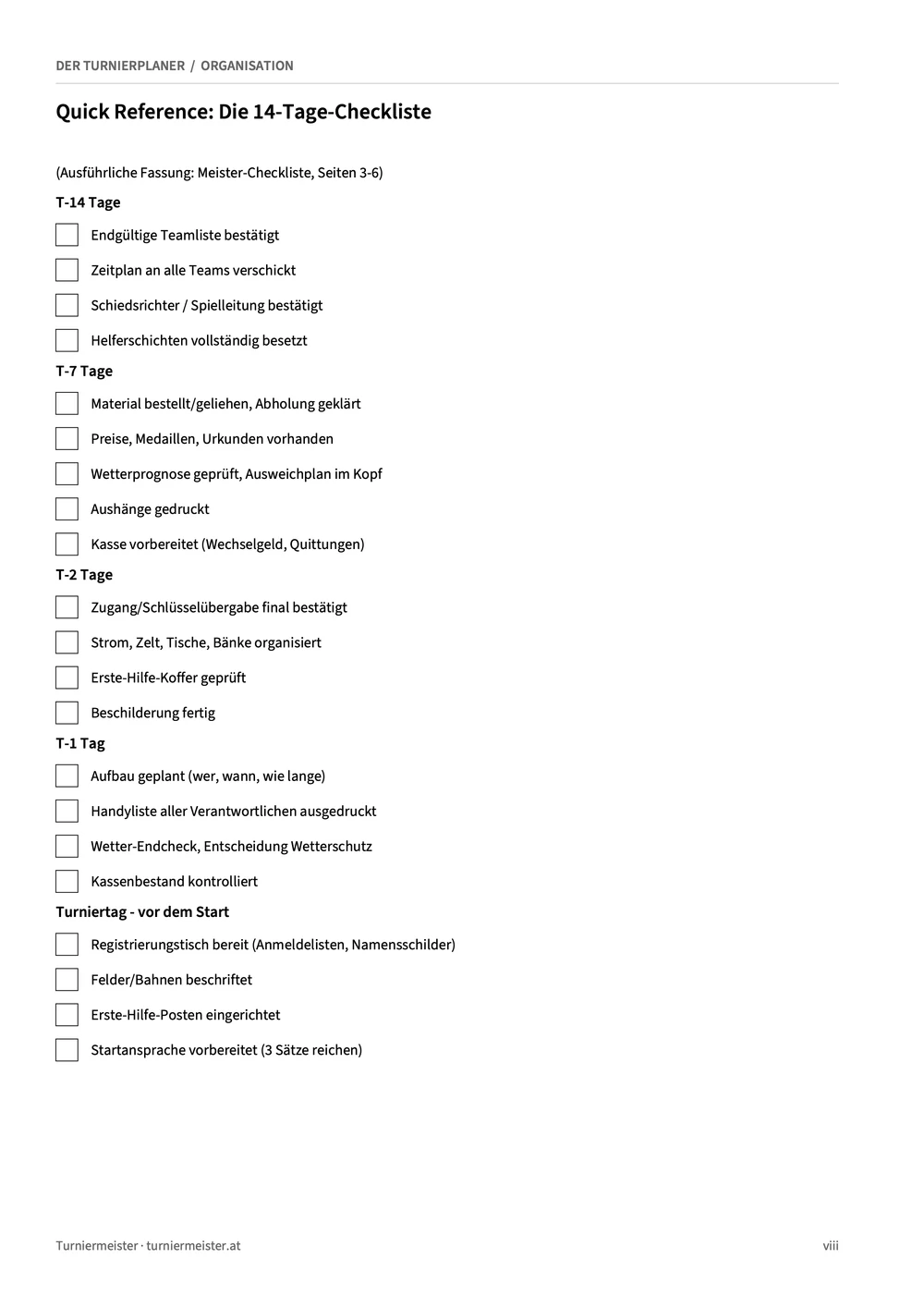 14-Tage-Checkliste mit Aufgaben für die Vorbereitung